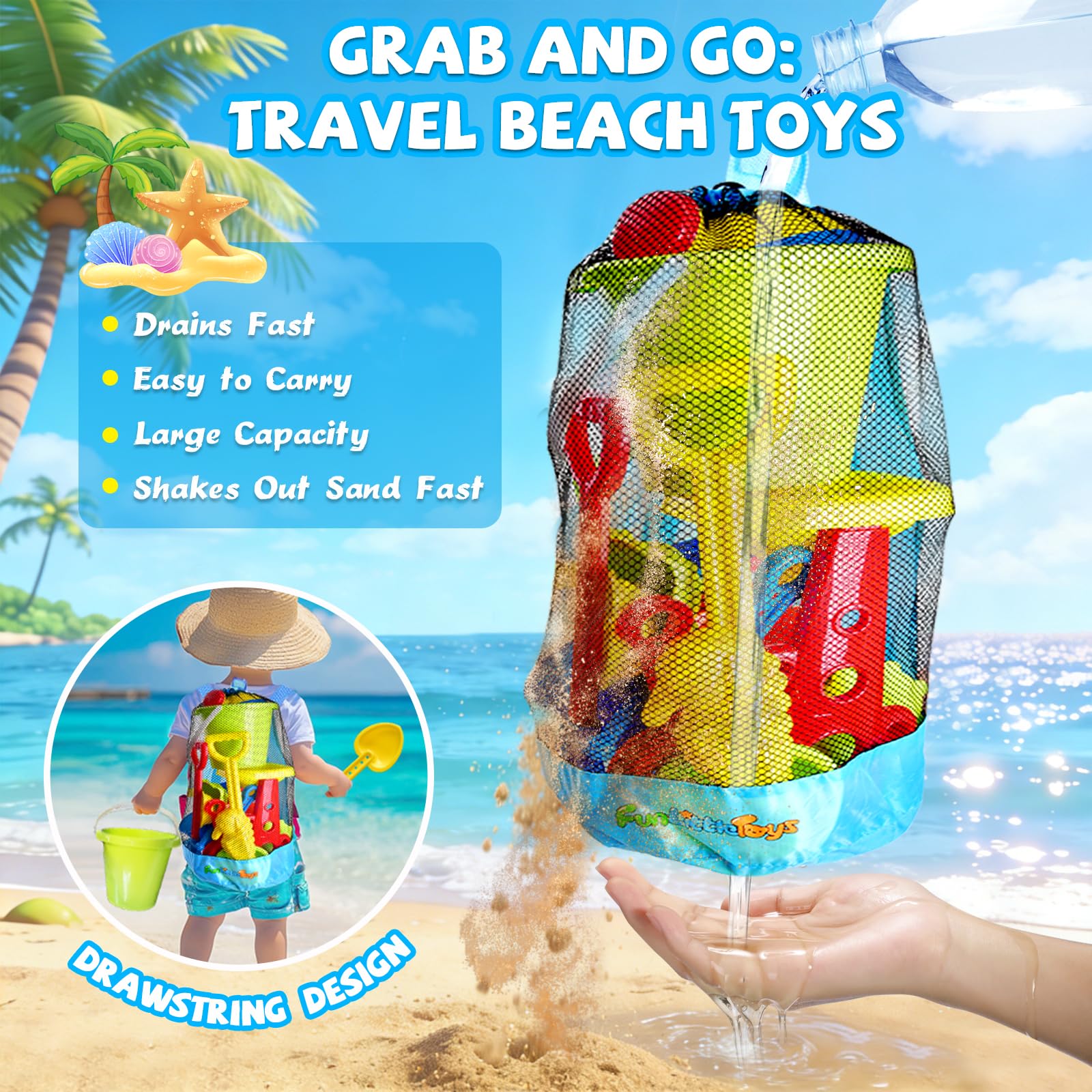 Sand Toys, 19 Piece Beach Toys Set Kids Sandbox Toys Includes